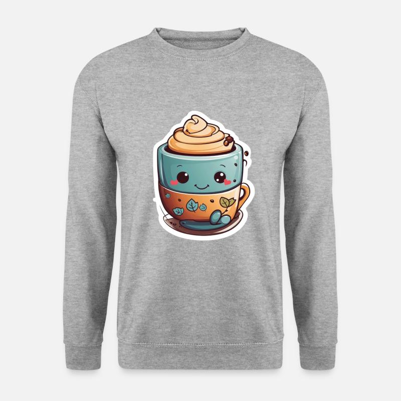 Koffein-Glückseligkeit: Süße Kaffeetasse - Unisex Pullover - Weißgrau meliert