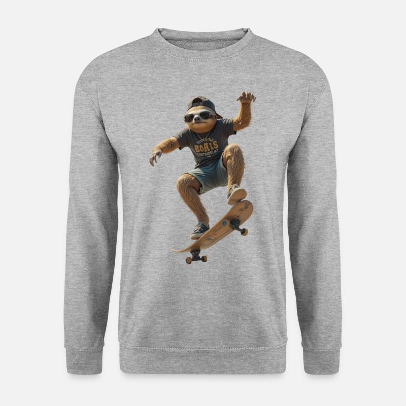 Skater Faultier - Unisex Pullover - Weißgrau meliert