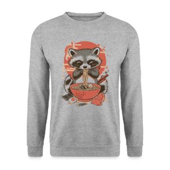 Un raton laveur mange des ramen - Sweat-shirt Unisexe - gris chiné - Devant - Alina (178cm) & Michal (187cm)