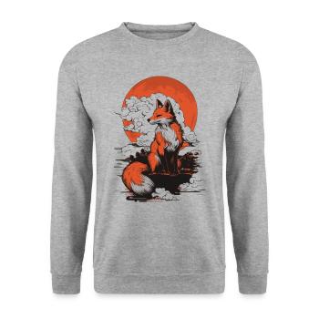 Fuchs Kitsune Japan - Unisex Pullover - Weißgrau meliert - Vorne - Alina (178cm) & Michal (187cm)