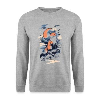 Fox Comic Style with Moon - Unisex Sweatshirt - salt & pepper - Front - Alina (178cm) & Michal (187cm)
