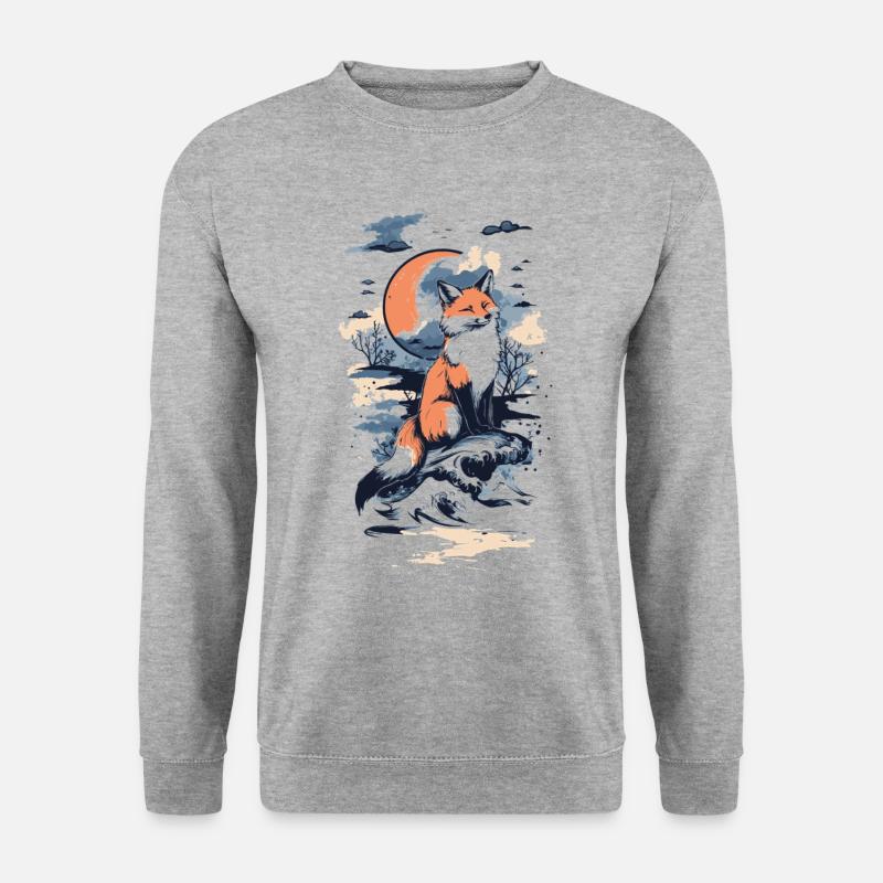 Fuchs Comic Stil mit Mond - Unisex Pullover - Weißgrau meliert