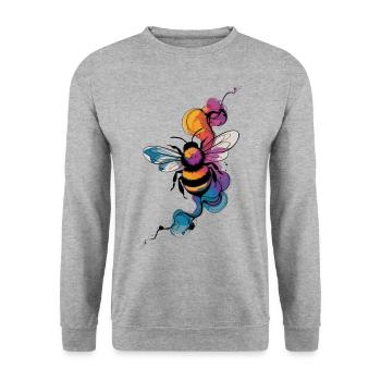 Aquarell-Biene – Künstlerisches Natur-Design - Unisex Pullover - Weißgrau meliert - Vorne - Alina (178cm) & Michal (187cm)