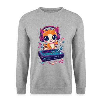Cute cat listening to music kawaii - Unisex Sweatshirt - salt & pepper - Front - Alina (178cm) & Michal (187cm)