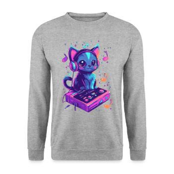 Cute cat with headphones listening to music - Unisex Sweatshirt - salt & pepper - Front - Alina (178cm) & Michal (187cm)