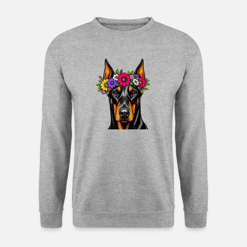 Blumenkranz Dobermann Portrait - Unisex Pullover - Weißgrau meliert