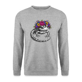 Flora Salamander Wreath - Unisex Sweatshirt - salt & pepper - Front - Alina (178cm) & Michal (187cm)