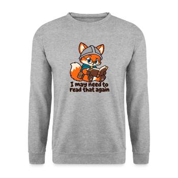 Fox lesen – Ich muss das vielleicht noch einmal lesen - Unisex Pullover - Weißgrau meliert - Vorne - Alina (178cm) & Michal (187cm)
