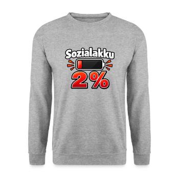 Sozialakku 2 % – Batterie fast leer - Unisex Pullover - Weißgrau meliert - Vorne - Alina (178cm) & Michal (187cm)