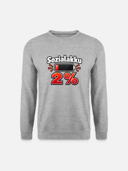 Sozialakku 2 % – Batterie fast leer - Unisex Pullover - Weißgrau meliert