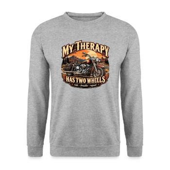 MEINE THERAPIE HAT ZWEI RÄDER – Vintage-Motorrad - Unisex Pullover - Weißgrau meliert - Vorne - Alina (178cm) & Michal (187cm)