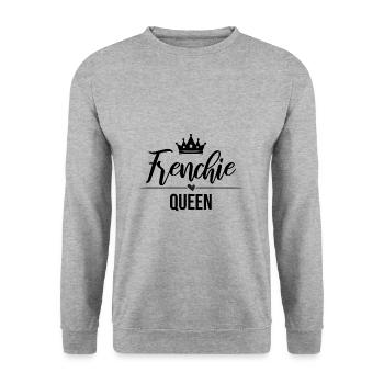 Frenchie Königin Queen - schwarz - Unisex Pullover - Weißgrau meliert - Vorne - Alina (178cm) & Michal (187cm)