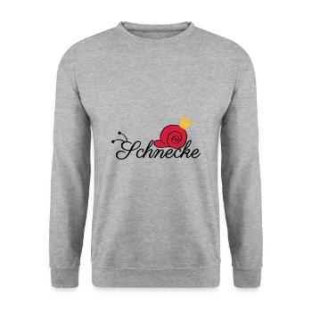 Schnecke Schrift Krone - Unisex Pullover - Weißgrau meliert - Vorne - Alina (178cm) & Michal (187cm)