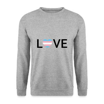 LOVE | Trans Transgender Pride | schwarze Schrift - Unisex Pullover - Weißgrau meliert - Vorne - Alina (178cm) & Michal (187cm)