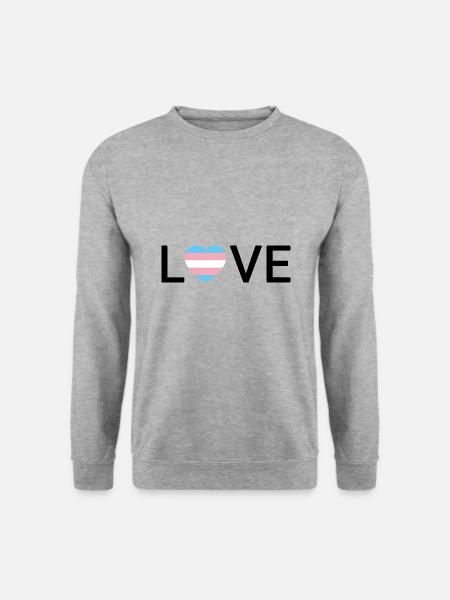 LOVE | Trans Transgender Pride | schwarze Schrift - Unisex Pullover - Weißgrau meliert