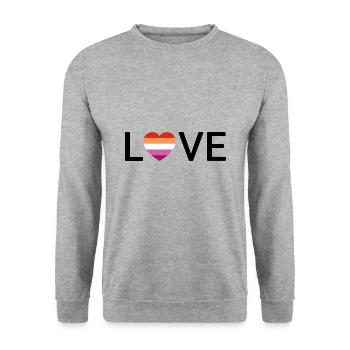 « LOVE » Cœur Fierté lesbienne | Police noire - Sweat-shirt Unisexe - gris chiné - Devant - Alina (178cm) & Michal (187cm)