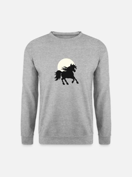 Pferd im Sonnenuntergang - Galopp - Pferdefans - Unisex Pullover - Weißgrau meliert