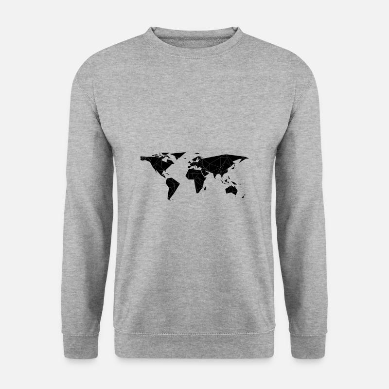 Weltkarte Geometrisch schwarz - Unisex Pullover - Weißgrau meliert
