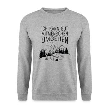 Ich Kann Gut Mitmenschen Umgehen - Wohnwagen - Unisex Pullover - Weißgrau meliert - Vorne - Alina (178cm) & Michal (187cm)