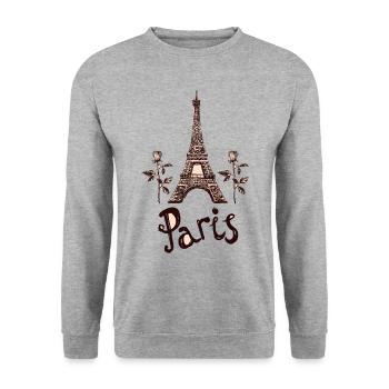 Paris France Eiffel Tower Roses - Unisex Sweatshirt - salt & pepper - Front - Alina (178cm) & Michal (187cm)