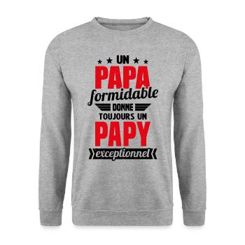 Un Papa Formidable Donne Un Papy Exceptionnel - Sweat-shirt Unisexe - gris chiné - Devant - Alina (178cm) & Michal (187cm)