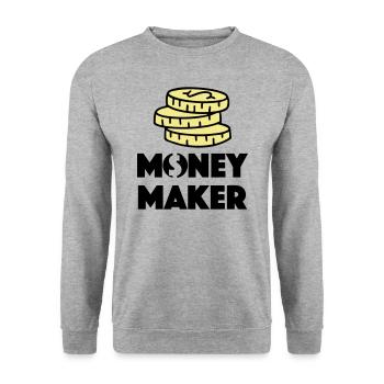 GELD MACHEN AKTIE BÖRSE GOLD LIEBE LIEBEN MOTIVE - Unisex Pullover - Weißgrau meliert - Vorne - Alina (178cm) & Michal (187cm)