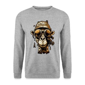 Pilot fun giraffe with glasses on his forhead - Unisex Sweatshirt - salt & pepper - Front - Alina (178cm) & Michal (187cm)