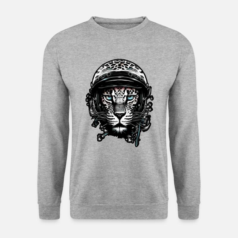 Cheetah, leopard with helmet , Digital - Sweat-shirt Unisexe - gris chiné