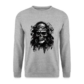 Helmet Pilot skull head, Digital Illustration, - Unisex Sweatshirt - salt & pepper - Front - Alina (178cm) & Michal (187cm)