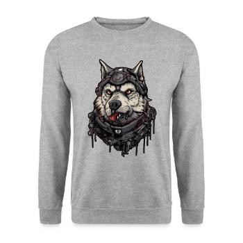 Dog wolf pilot, scifi , Digital Illustration, - Unisex Sweatshirt - salt & pepper - Front - Alina (178cm) & Michal (187cm)