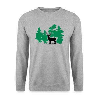 Hirsch - Deer - Unisex Pullover - Weißgrau meliert - Vorne - Alina (178cm) & Michal (187cm)