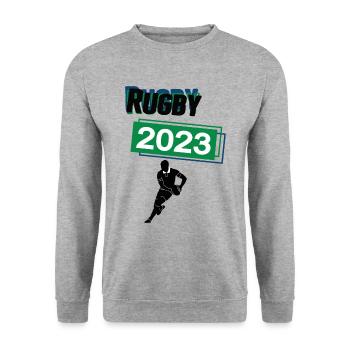 Rugby 2023 Rugbyspiel Rugbyspieler Sport Spiel - Unisex Pullover - Weißgrau meliert - Vorne - Alina (178cm) & Michal (187cm)