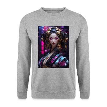 Neo-Geisha : Cyberpunk Anime Style - Sweat-shirt Unisexe - gris chiné - Devant - Alina (178cm) & Michal (187cm)