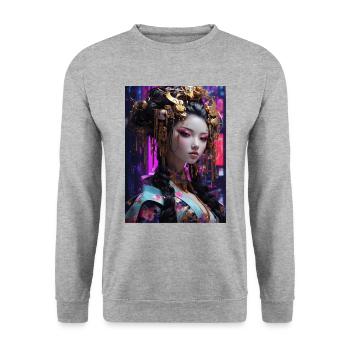 Neo-Geisha: Cyberpunk Anime Style - Sweat-shirt Unisexe - gris chiné - Devant - Alina (178cm) & Michal (187cm)