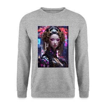 Neo-Geisha: Cyberpunk Anime Style - Sweat-shirt Unisexe - gris chiné - Devant - Alina (178cm) & Michal (187cm)