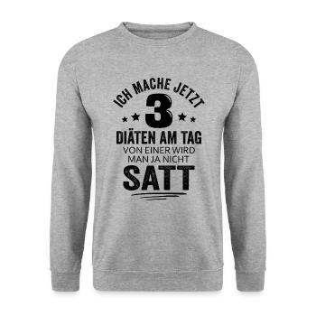 Ich mache jetzt 3 Diäten am Tag - Unisex Pullover - Weißgrau meliert - Vorne - Alina (178cm) & Michal (187cm)