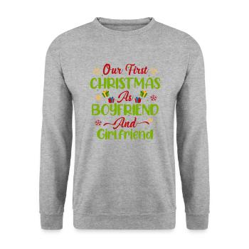 Beziehung Weihnachtstag Freund Freundin - Unisex Pullover - Weißgrau meliert - Vorne - Alina (178cm) & Michal (187cm)