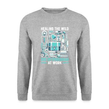 Zoo-Tierarzt Tierarzt - Unisex Pullover - Weißgrau meliert - Vorne - Alina (178cm) & Michal (187cm)