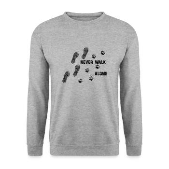 Ne jamais marcher seul chien chien patte impression de chaussures - Sweat-shirt Unisexe - gris chiné - Devant - Alina (178cm) & Michal (187cm)