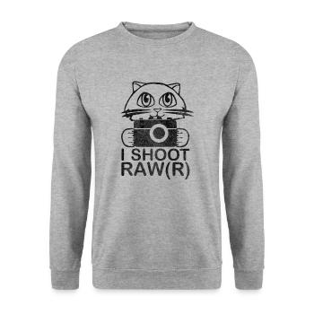 Je tire un photographe de chat Raw R prenant des photos sur l'appareil photo - Sweat-shirt Unisexe - gris chiné - Devant - Alina (178cm) & Michal (187cm)