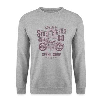STREET BIKERS - Biker Motorrad Motorcyle Geschenk - Unisex Pullover - Weißgrau meliert - Vorne - Alina (178cm) & Michal (187cm)