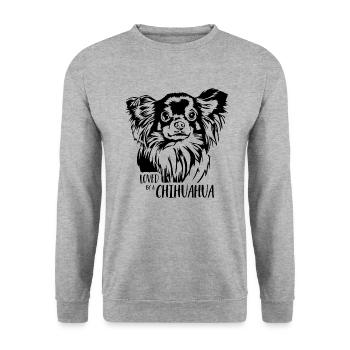 Loved by a Chihuahua Dogs Saying Dog Wilsigns - Unisex Sweatshirt - salt & pepper - Front - Alina (178cm) & Michal (187cm)
