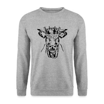 Kuh Krone Ochse Bulle Weide Tier Wilsigns - Unisex Pullover - Weißgrau meliert - Vorne - Alina (178cm) & Michal (187cm)