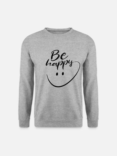 Sei glücklich mit Hand gezeichneten Lächeln - Unisex Pullover - Weißgrau meliert