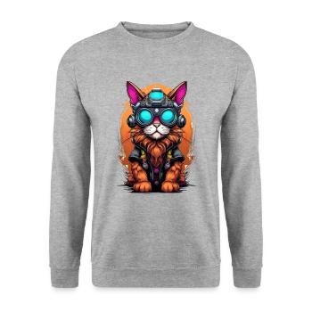 Cyberpunk Cat - Unisex Sweatshirt - salt & pepper - Front - Alina (178cm) & Michal (187cm)