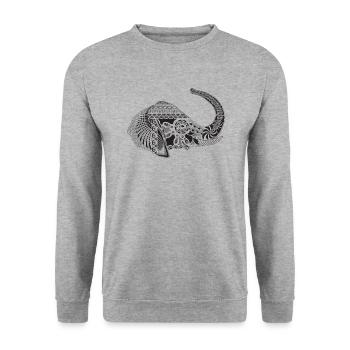 Elefant inspiriert von den Azteken - Unisex Pullover - Weißgrau meliert - Vorne - Alina (178cm) & Michal (187cm)