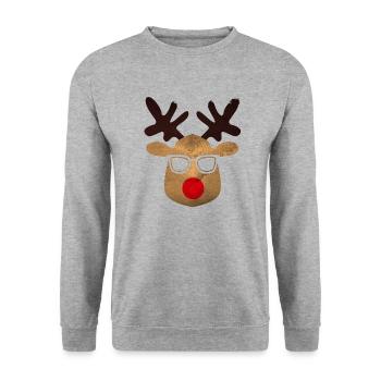 Ugly Xmas Cooles Rehntier Weihnachten - Unisex Pullover - Weißgrau meliert - Vorne - Alina (178cm) & Michal (187cm)