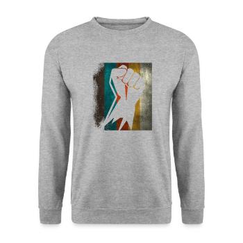 Revolution erhobene Faust bunt - Unisex Pullover - Weißgrau meliert - Vorne - Alina (178cm) & Michal (187cm)