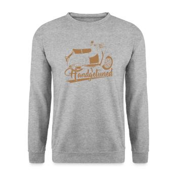 DDR Moped Simme Simson Handgetuned - Unisex Pullover - Weißgrau meliert - Vorne - Alina (178cm) & Michal (187cm)