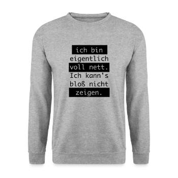 Ich bin eigentlich voll nett... - Unisex Pullover - Weißgrau meliert - Vorne - Alina (178cm) & Michal (187cm)